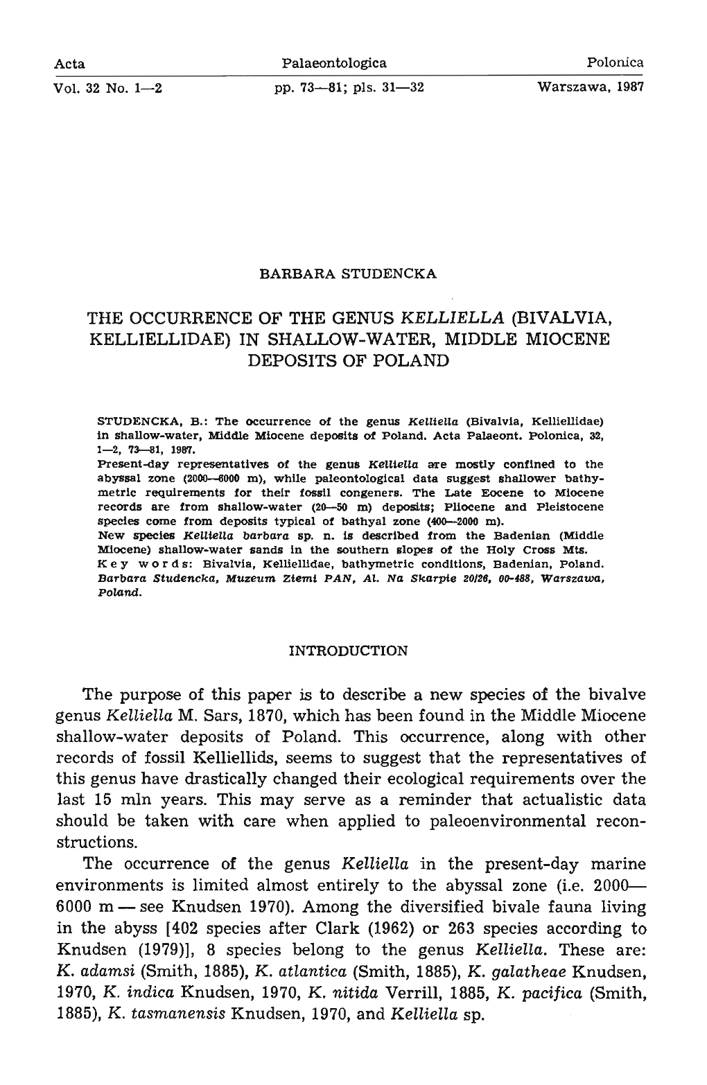 In Shallow-Water, Middle Miocene Deposits of Poland