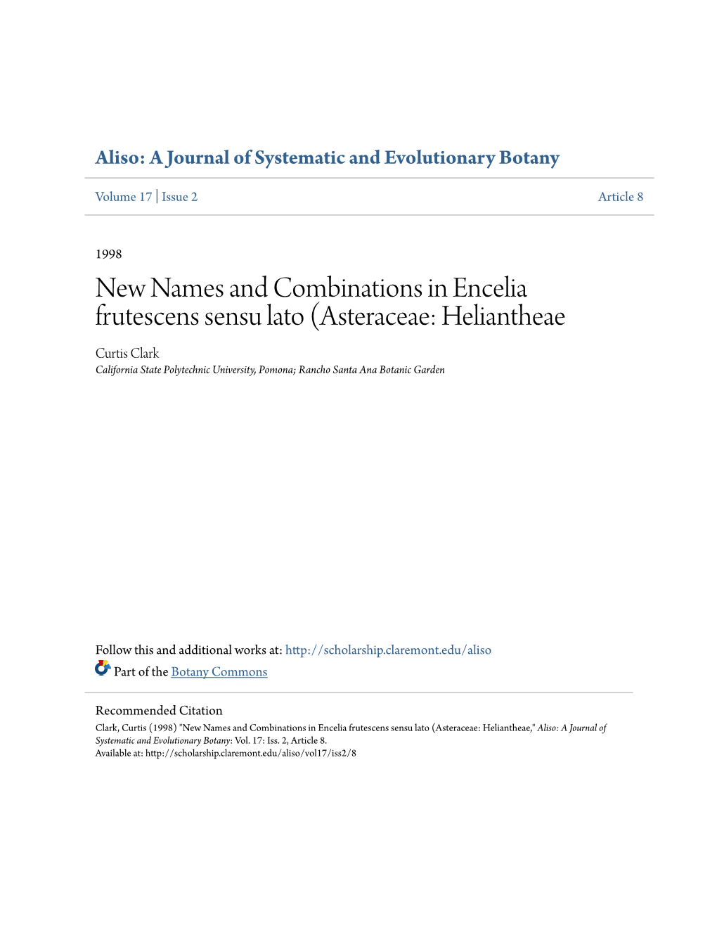 New Names and Combinations in Encelia Frutescens Sensu Lato