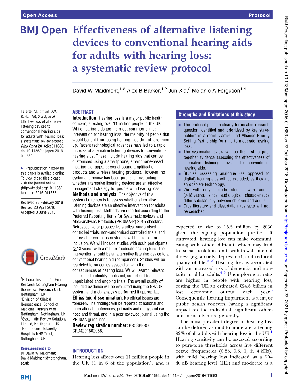 Effectiveness of Alternative Listening Devices to Conventional Hearing Aids for Adults with Hearing Loss: a Systematic Review Protocol