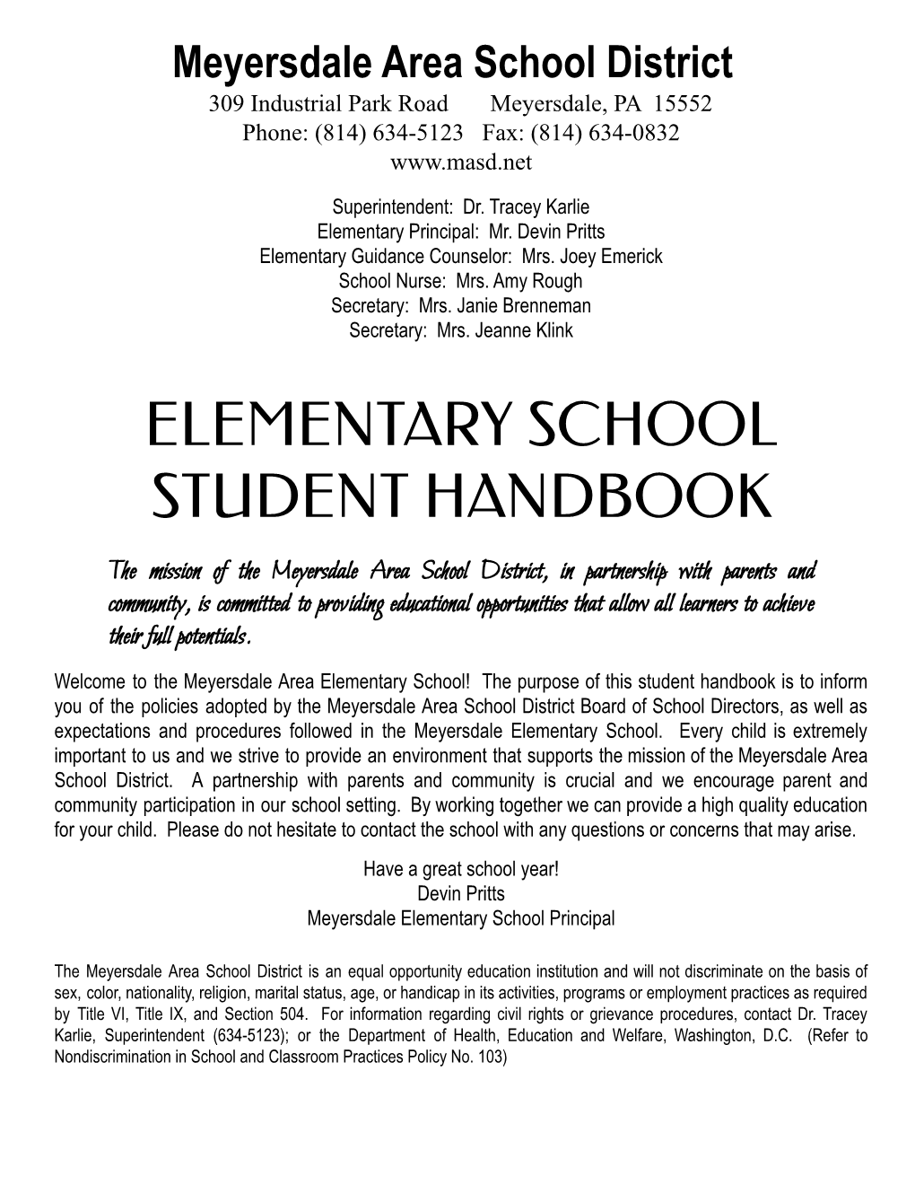 2021-2022 Elementary Student Handbook