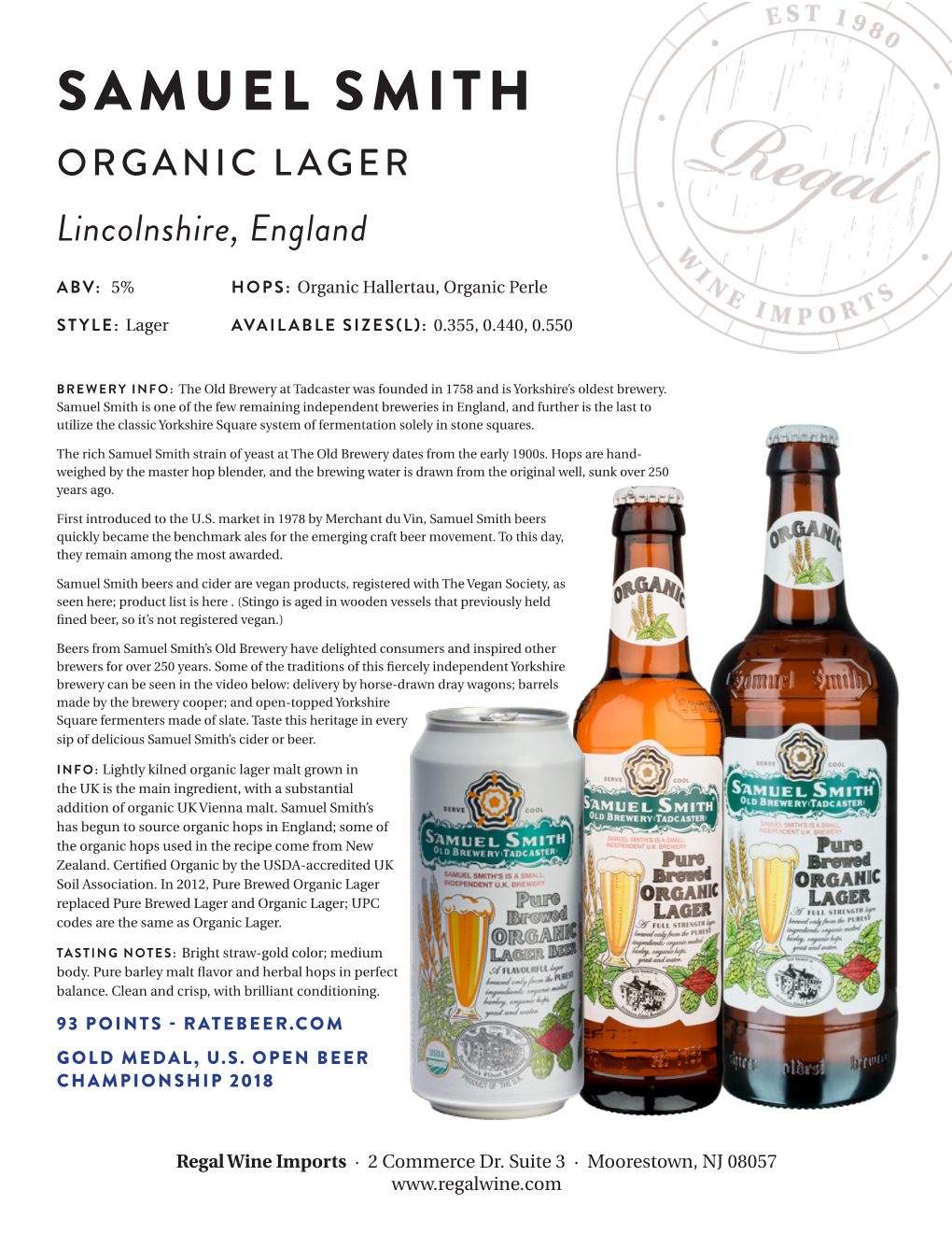 SAMUEL SMITH ORGANIC LAGER Lincolnshire, England