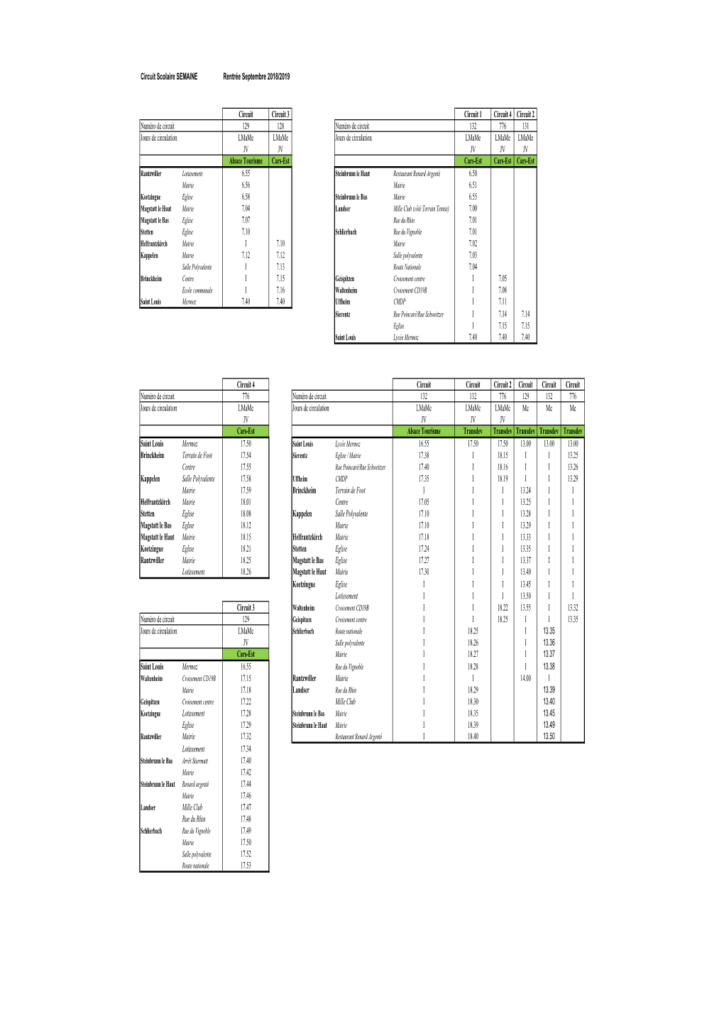 Horaires Lycée Tableau 2018-2019