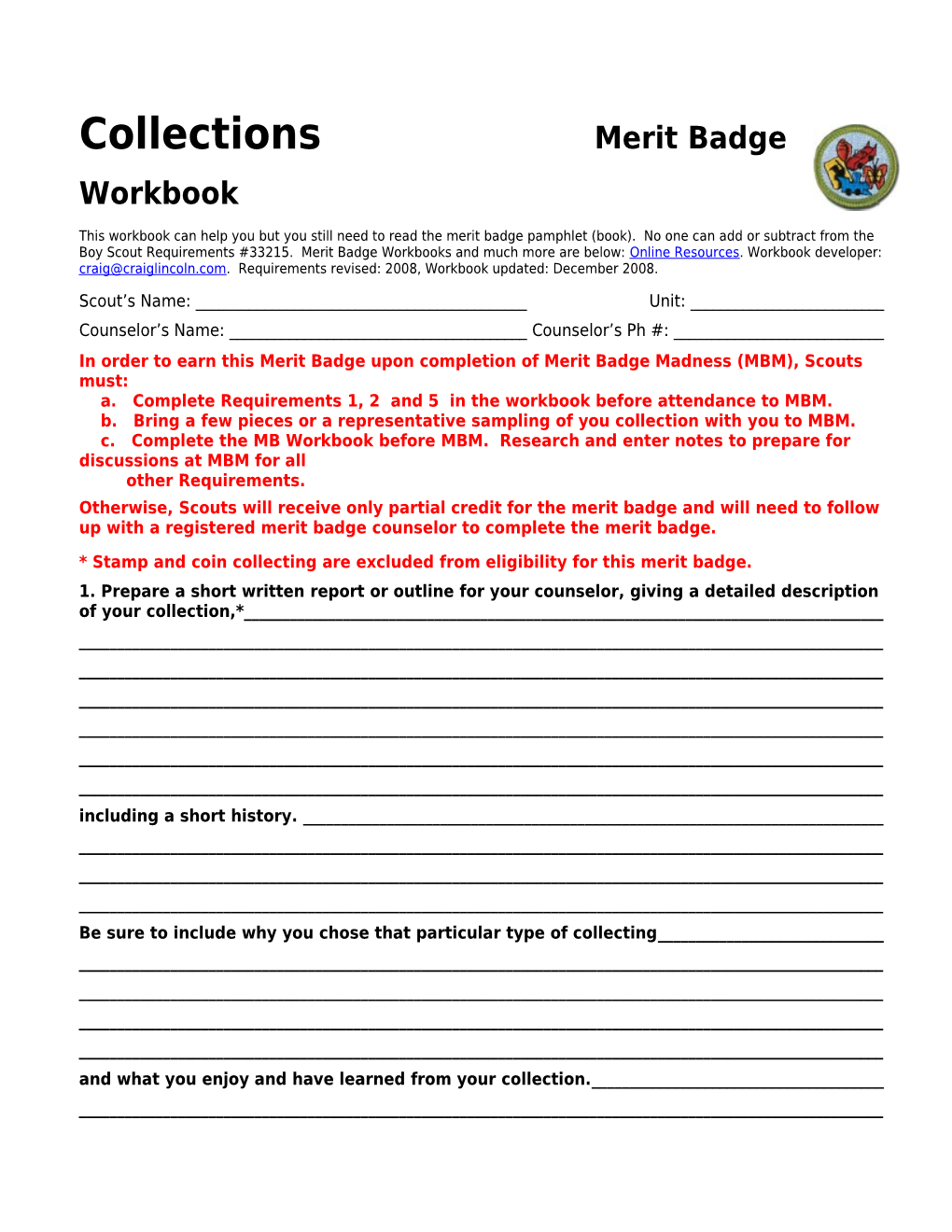 Collections P. 2 Merit Badge Workbook Scout's Name: ______