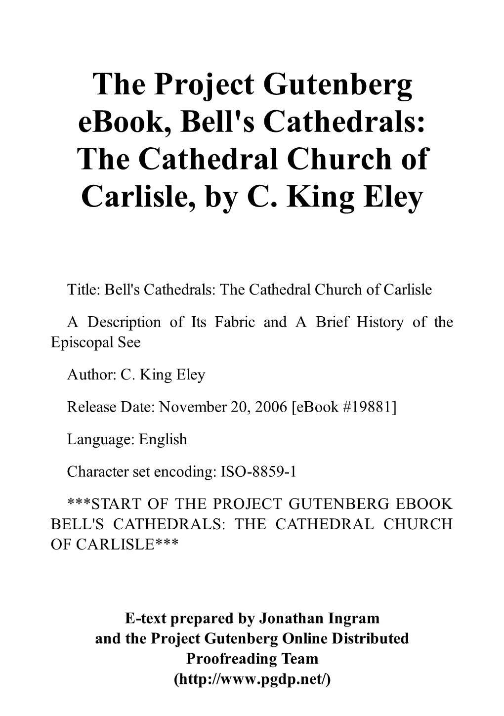 The Cathedral Church of Carlisle, by C. King Eley