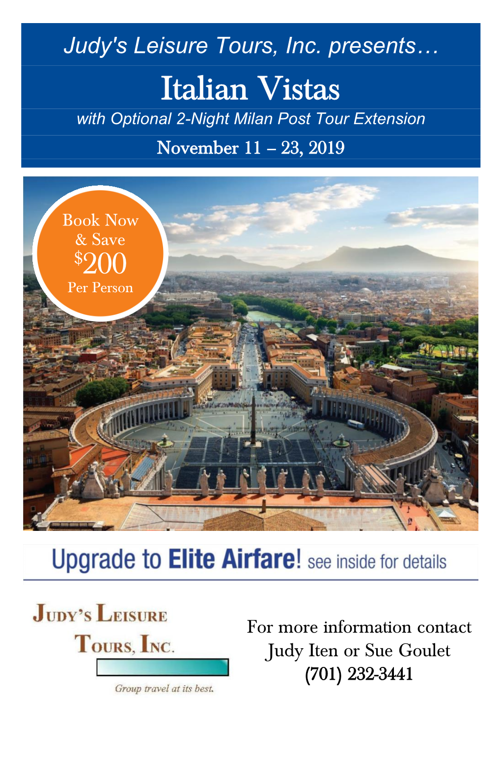 Italian Vistas with Optional 2-Night Milan Post Tour Extension November 11 – 23, 2019