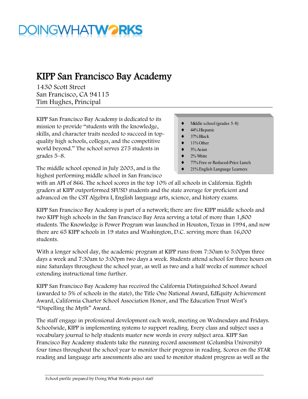KIPP San Francisco Bay Academy School Description