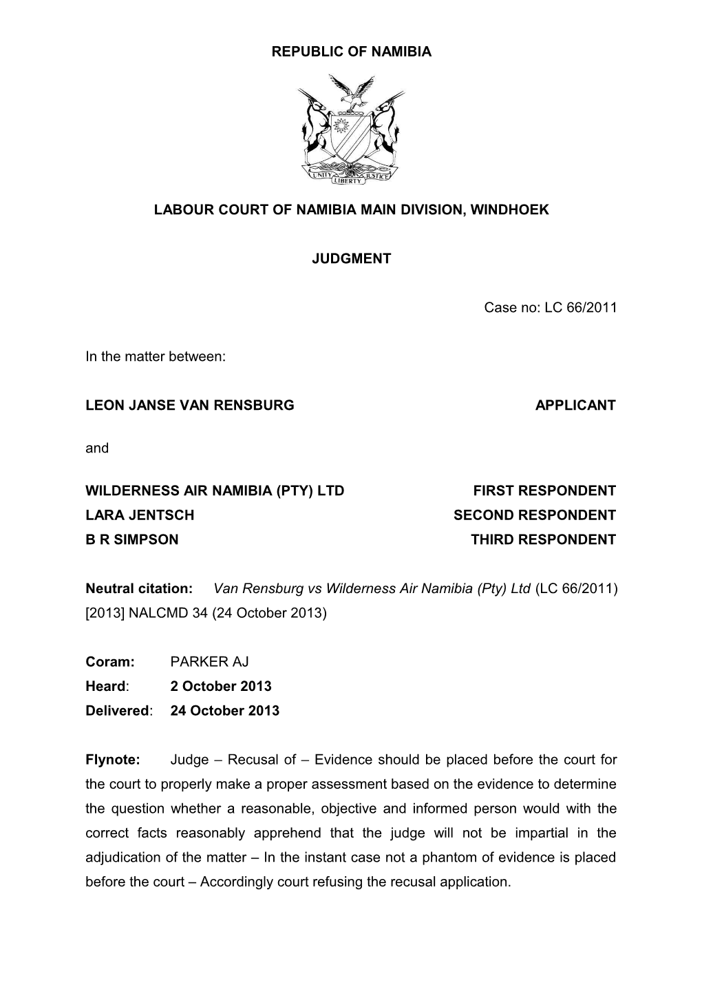 Labour Court of Namibia Main Division, Windhoek s2