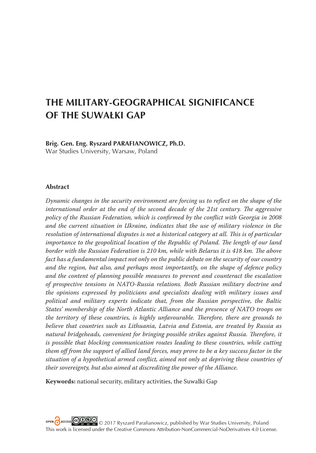 The Military-Geographical Significance of the Suwałki Gap