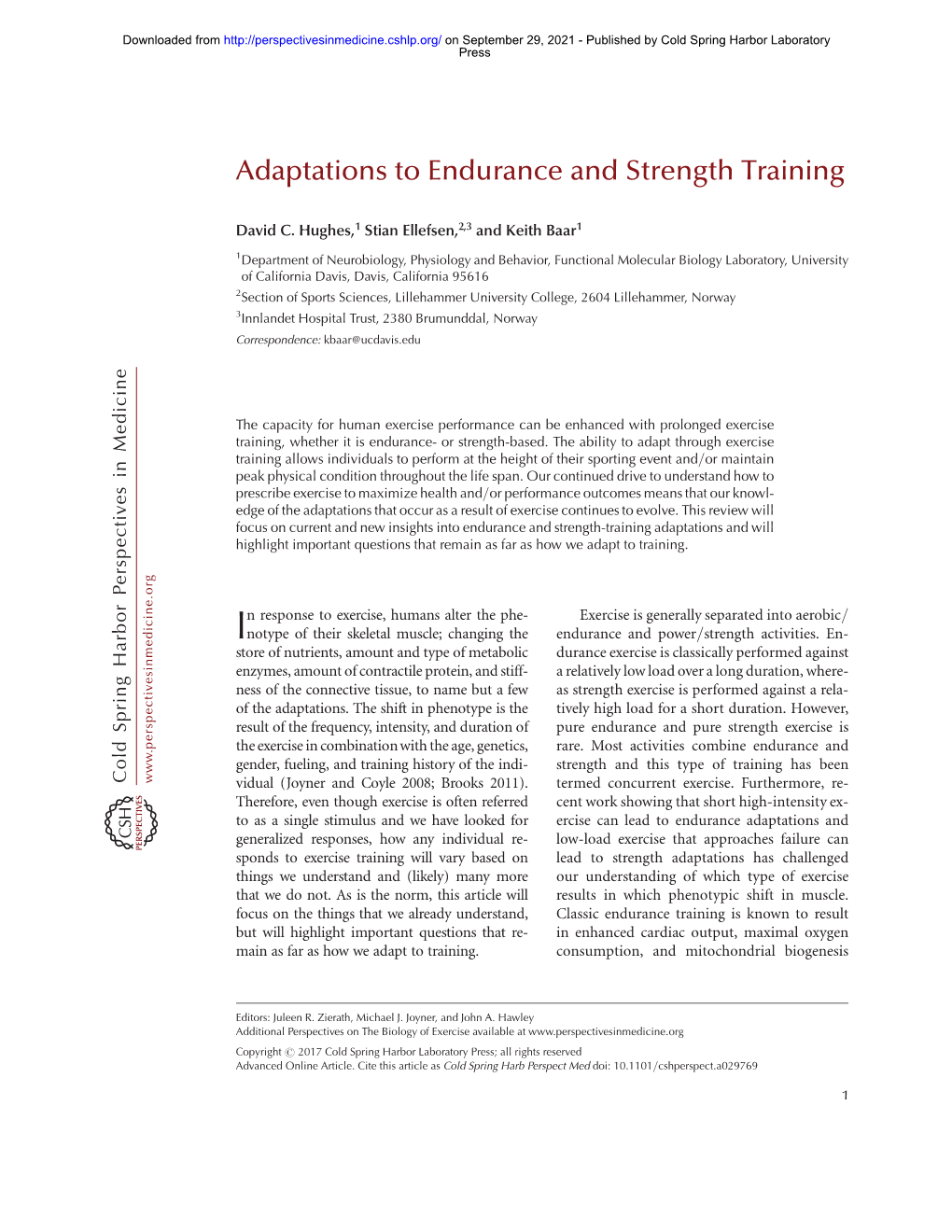 Adaptations to Endurance and Strength Training