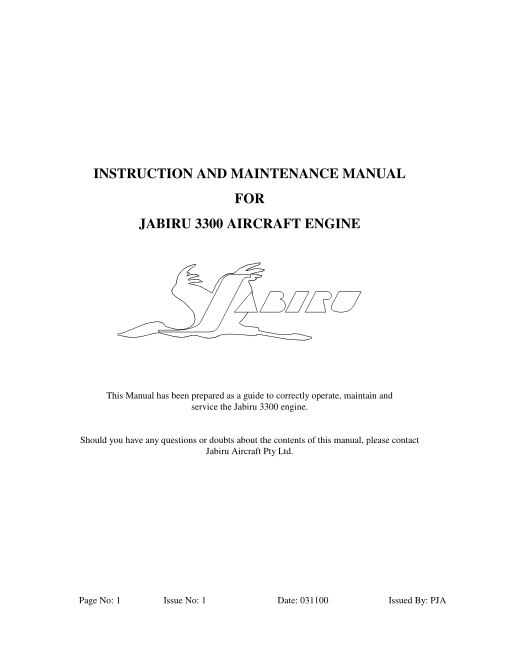 Instruction and Maintenance Manual for Jabiru 3300 Aircraft Engine