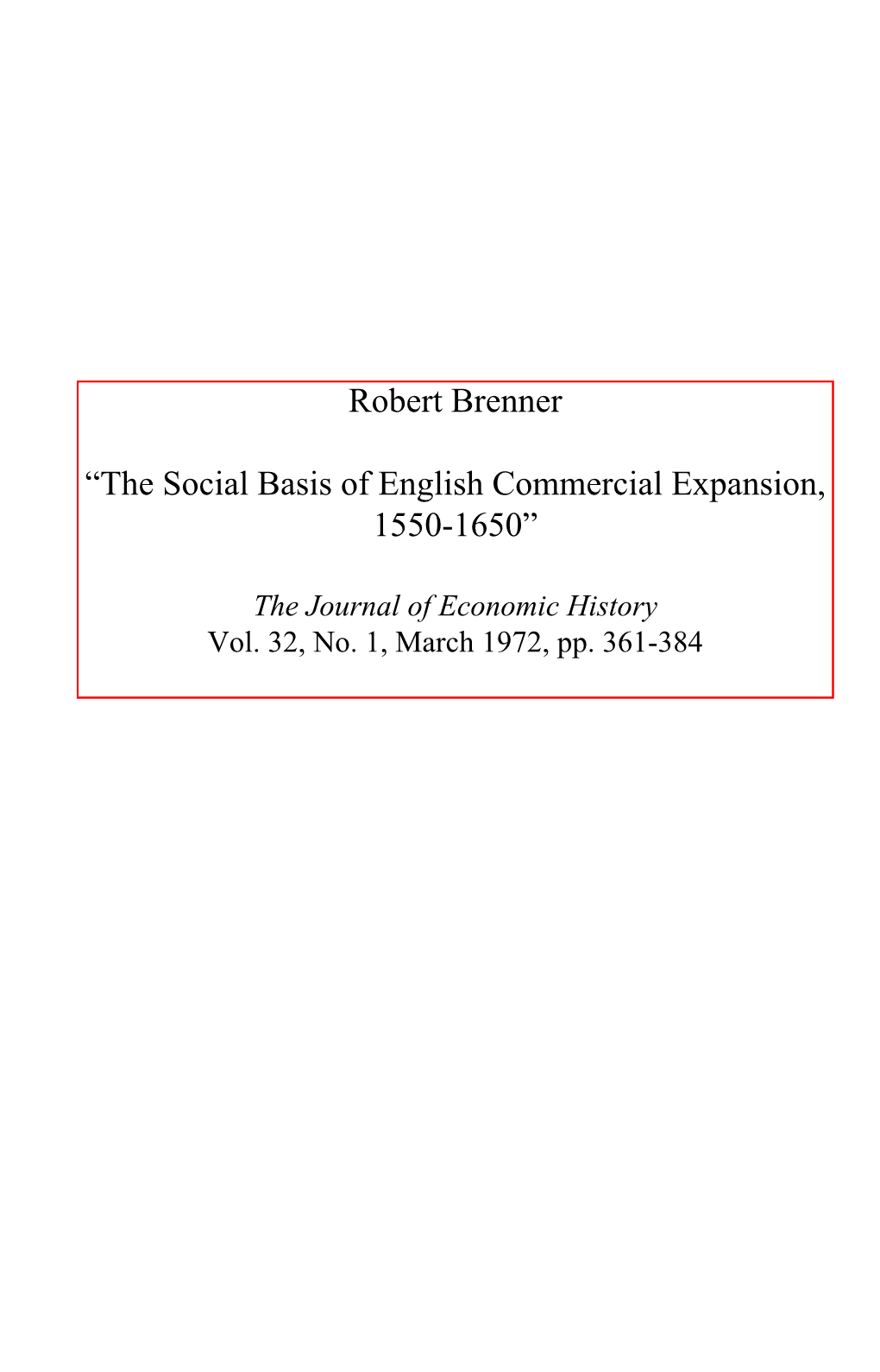 The Social Basis of English Commercial Expansion
