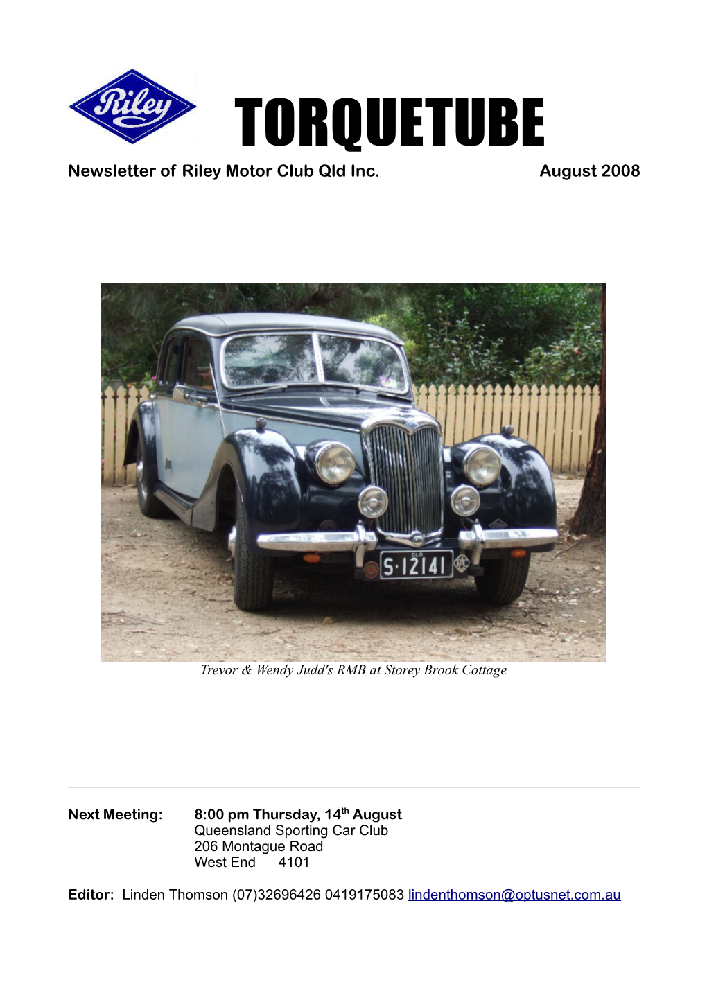 TORQUETUBE Newsletter of Riley Motor Club Qld Inc