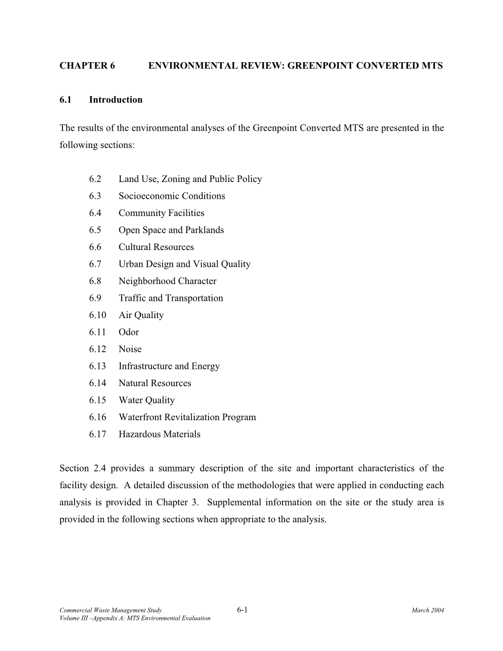 Chapter 6 Environmental Review: Greenpoint Converted Mts