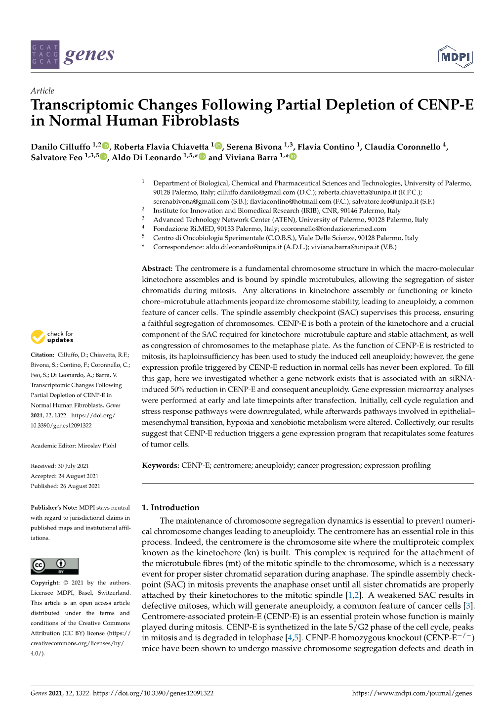 Transcriptomic Changes Following Partial Depletion of CENP-E in Normal Human Fibroblasts