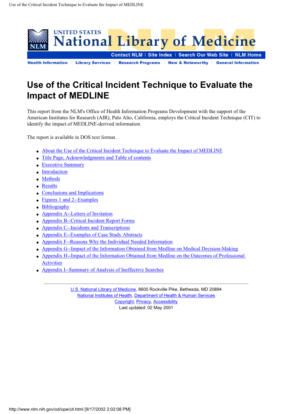 Use of the Critical Incident Technique to Evaluate the Impact of MEDLINE