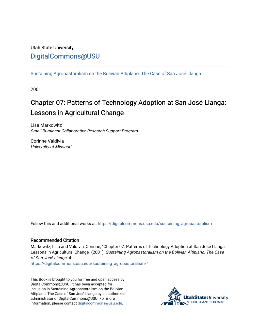 Patterns of Technology Adoption at San Josã© Llanga: Lessons In