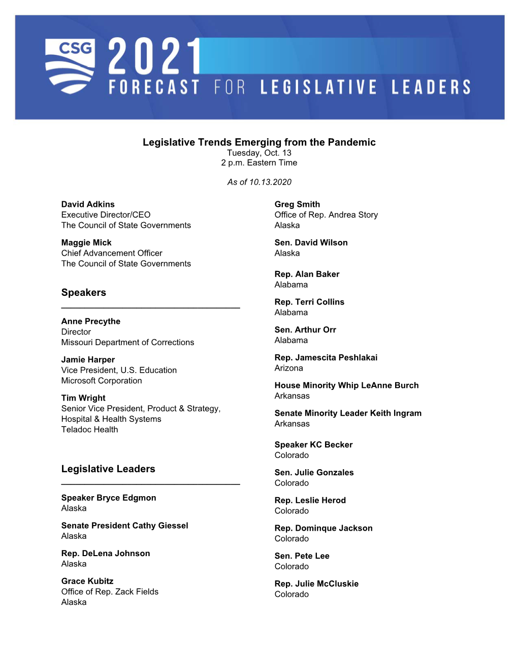 Legislative Trends Emerging from the Pandemic Speakers Legislative