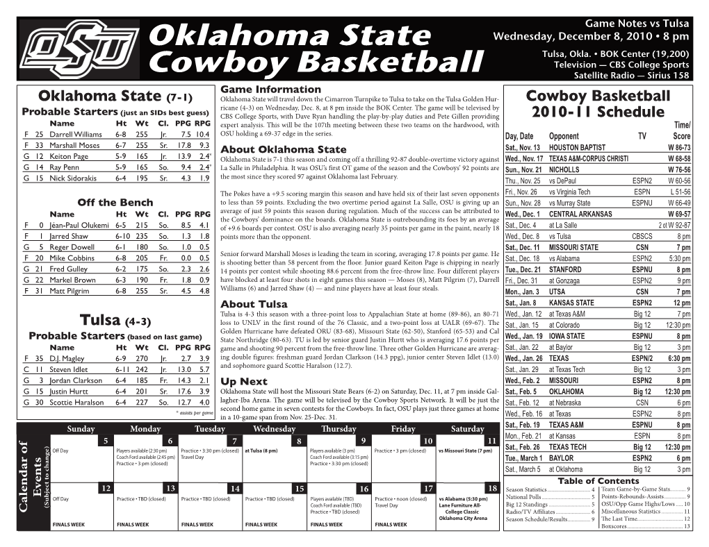 Oklahoma State Cowboy Basketball Game Notes Vs Tulsa — Page 2