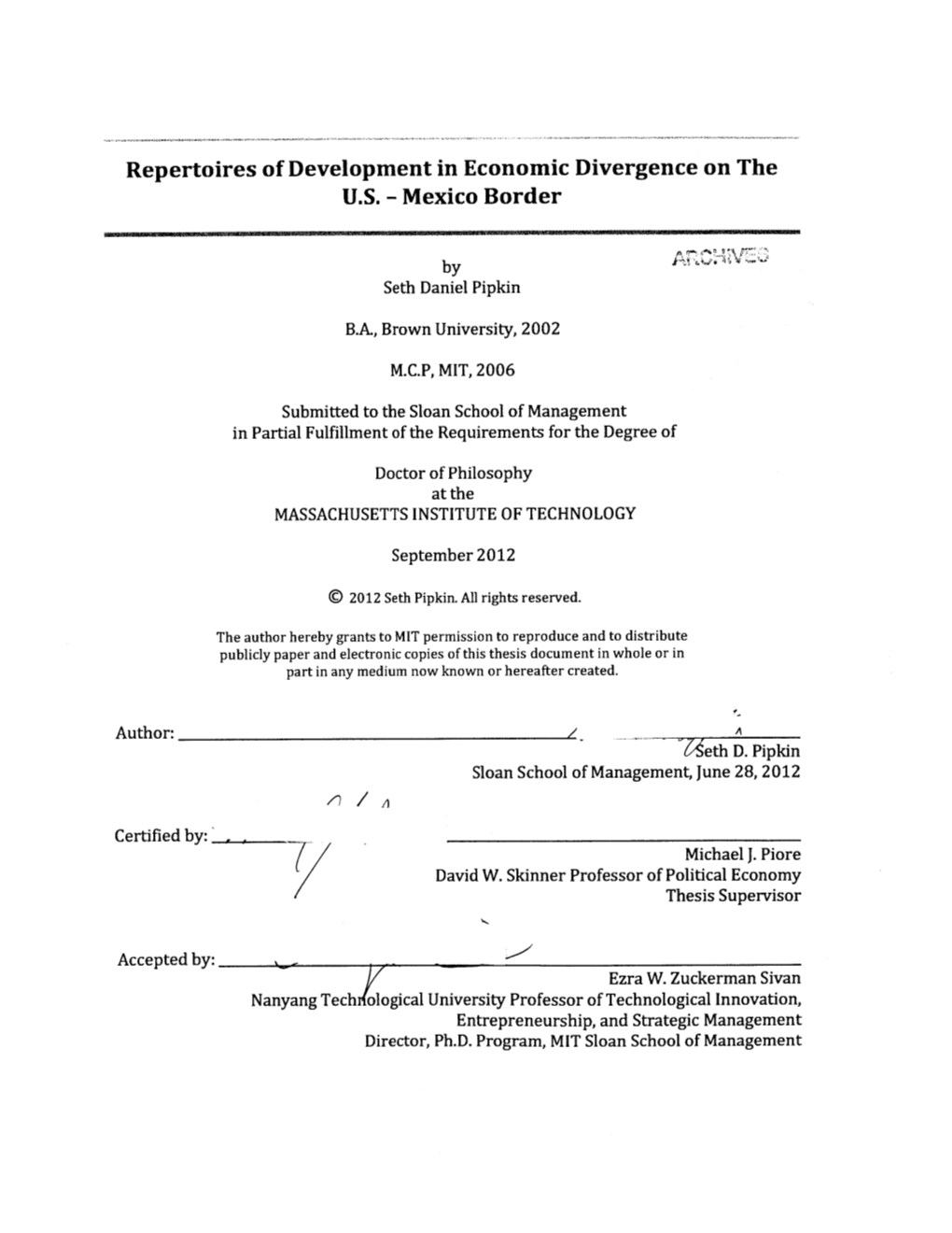 Repertoires of Development in Economic Divergence on the US