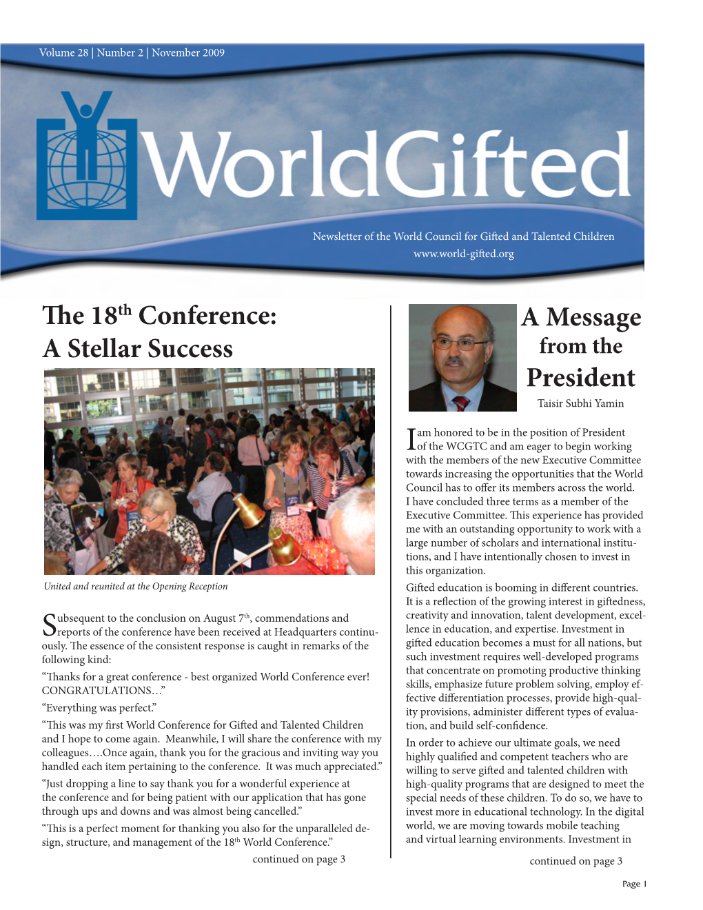 The 18Th Conference: a Message a Stellar Success from the President Taisir Subhi Yamin