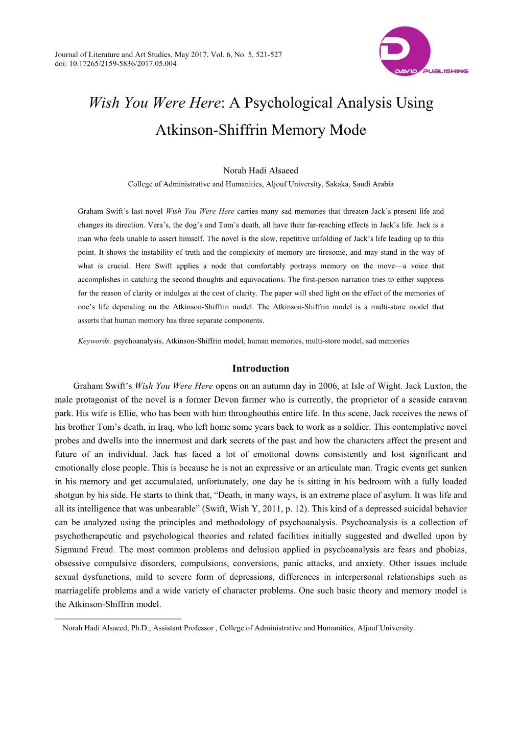 A Psychological Analysis Using Atkinson-Shiffrin Memory Mode