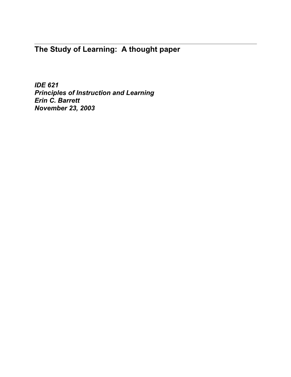 The Study Of Learning: A Thought Paper