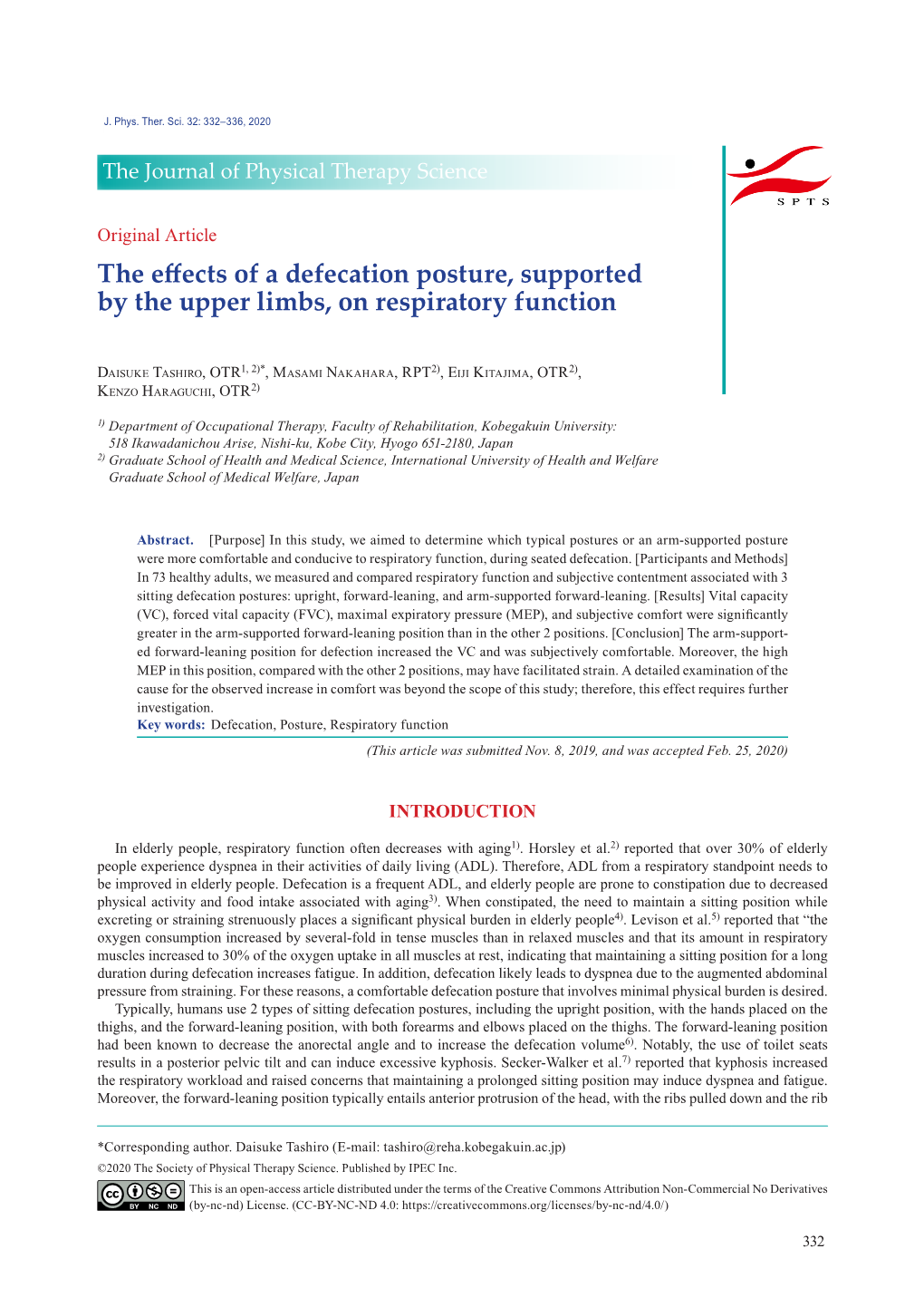 The Effects of a Defecation Posture, Supported by the Upper Limbs, on Respiratory Function