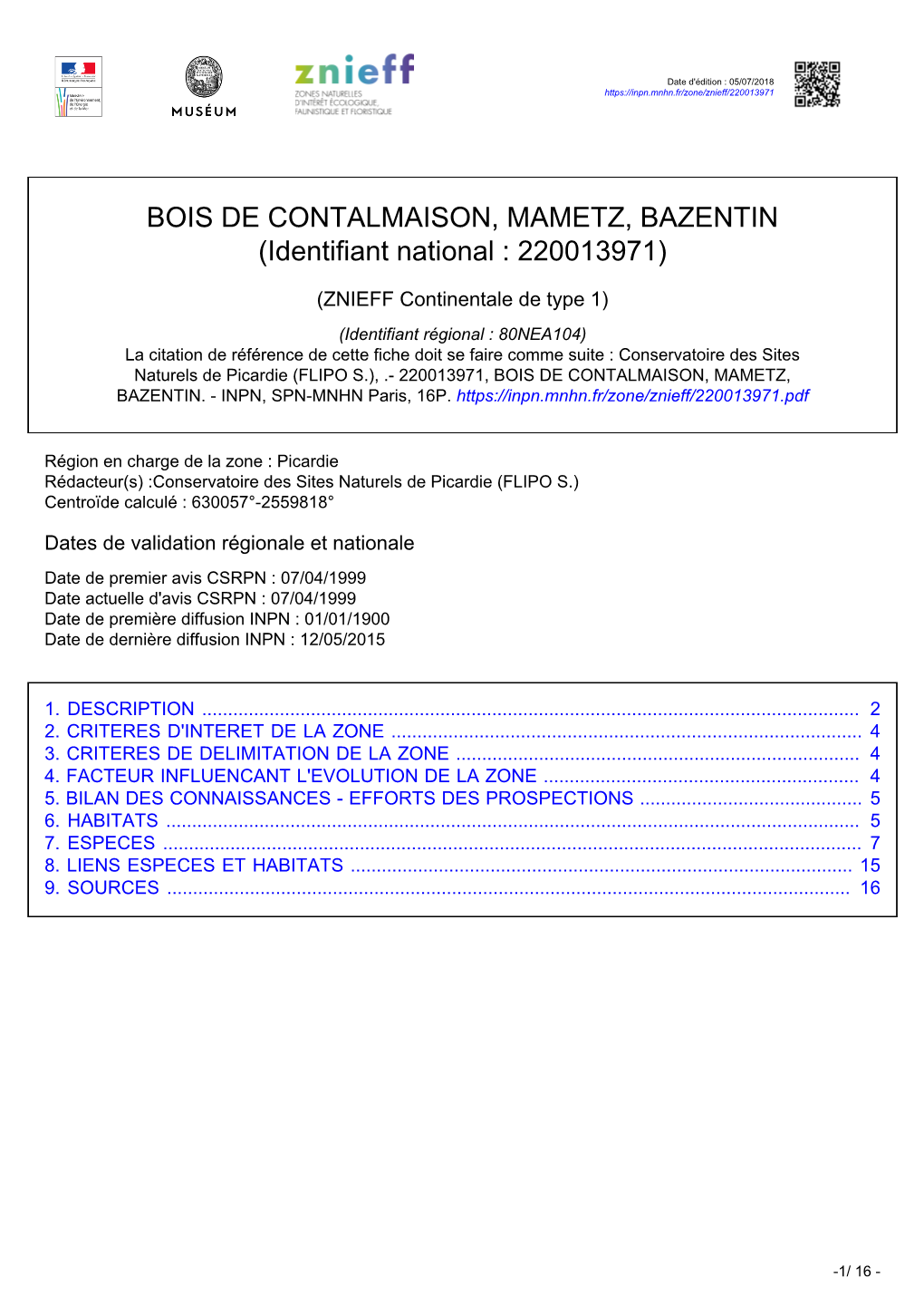 BOIS DE CONTALMAISON, MAMETZ, BAZENTIN (Identifiant National : 220013971)