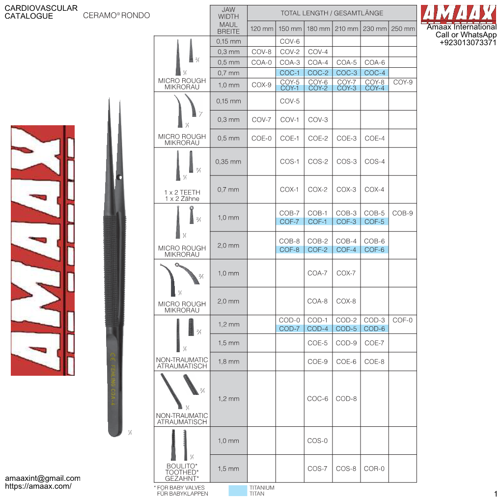 Fehling ⁄1 ⁄1 Micro Forceps 1 1 Instruments ⁄1 ⁄1 Mikropinzetten 1/2