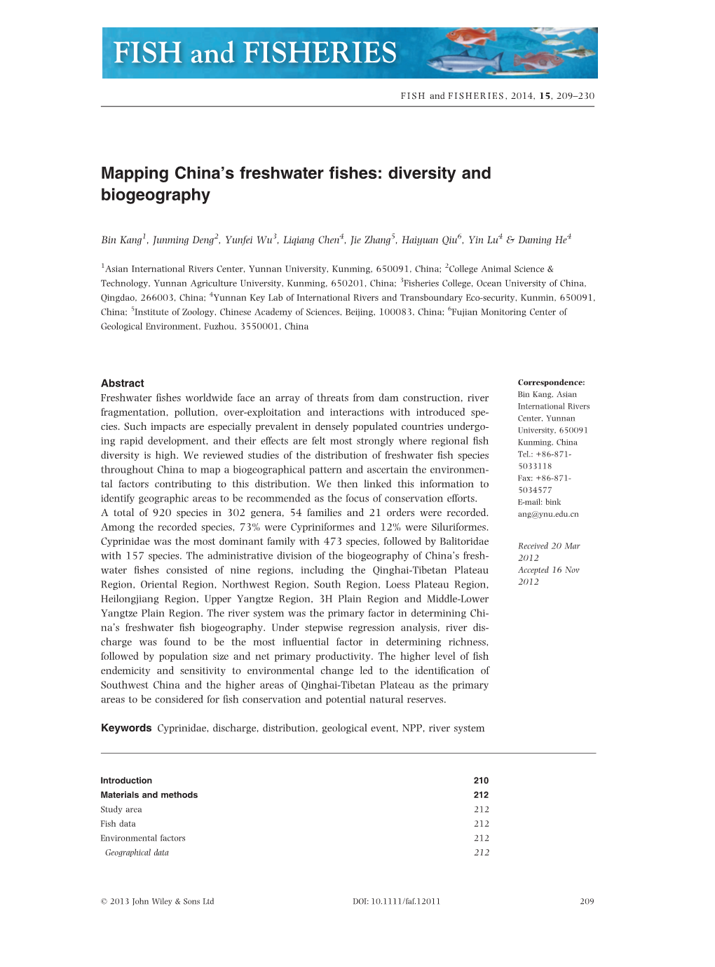 Mapping China's Freshwater Fishes: Diversity and Biogeography