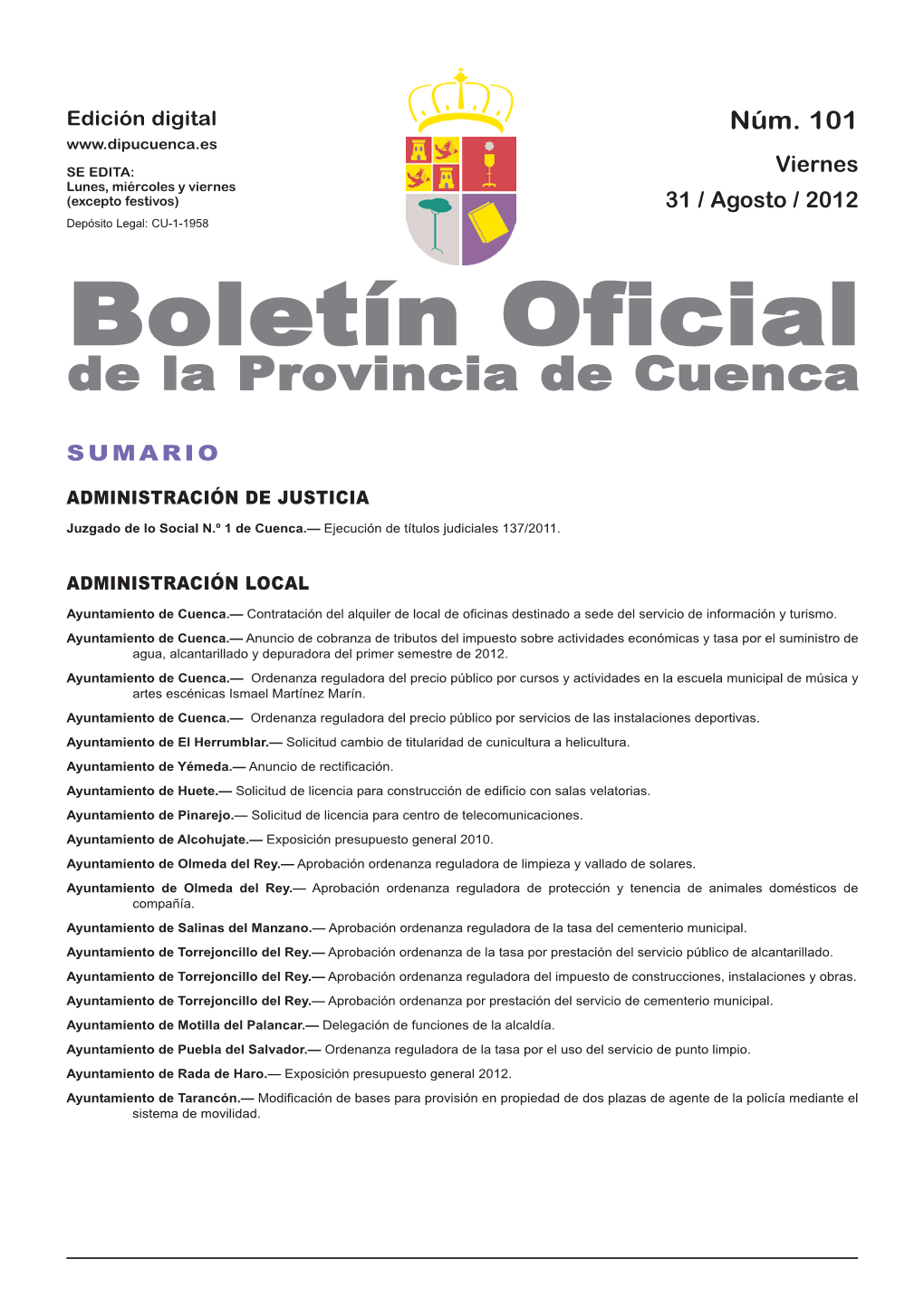 Boletín Oficial De La Provincia De Cuenca Sumario Administración De Justicia