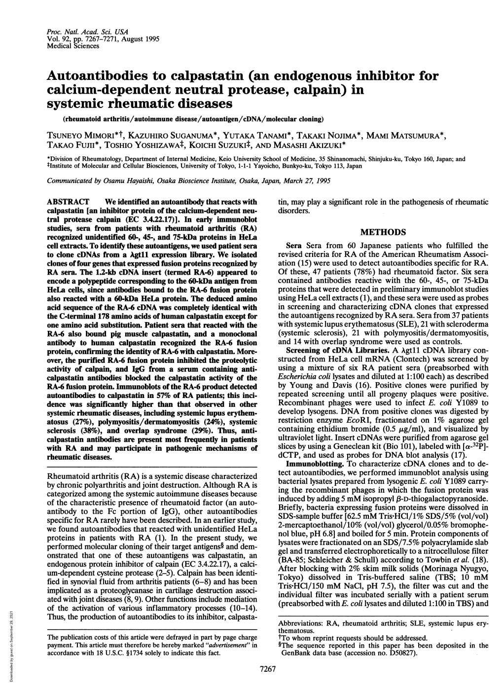 Calcium-Dependent Neutral Protease, Calpain) in Systemic Rheumatic