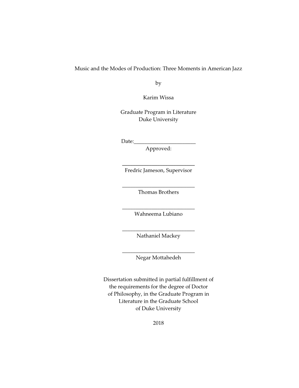 Duke University Dissertation Template