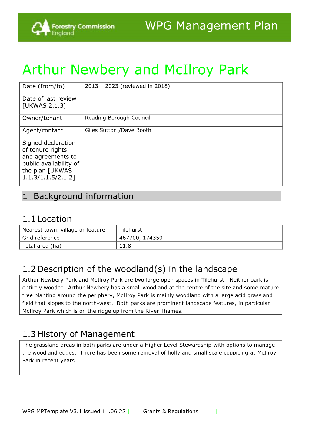 Arthur Newbery and Mcilroy Park