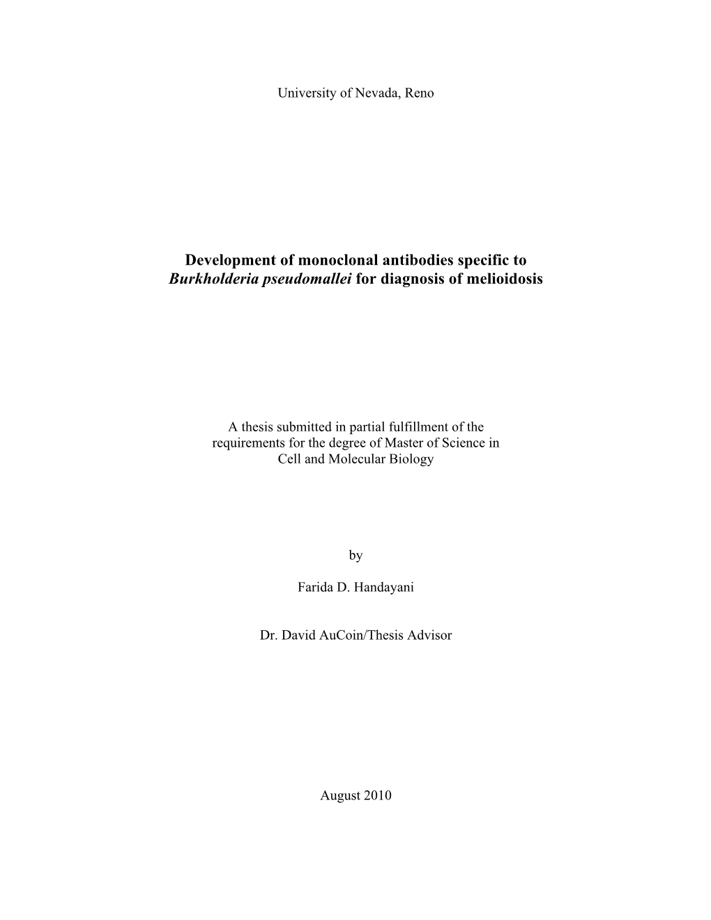 Development of Monoclonal Antibodies Specific to Burkholderia Pseudomallei for Diagnosis of Melioidosis