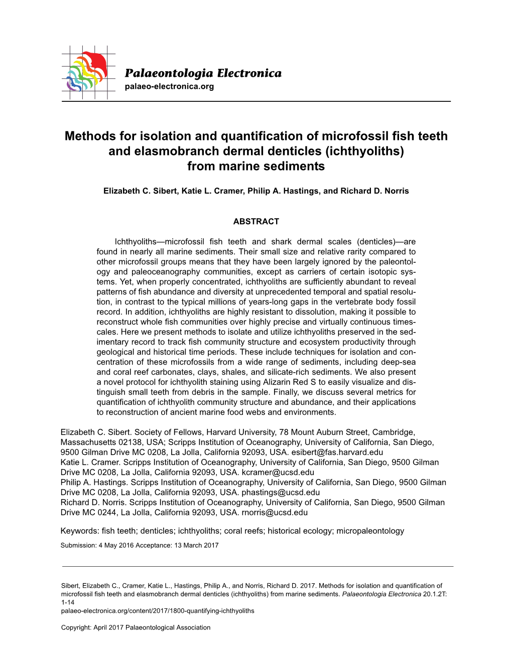 Methods for Isolation and Quantification of Microfossil Fish Teeth and Elasmobranch Dermal Denticles (Ichthyoliths) from Marine Sediments