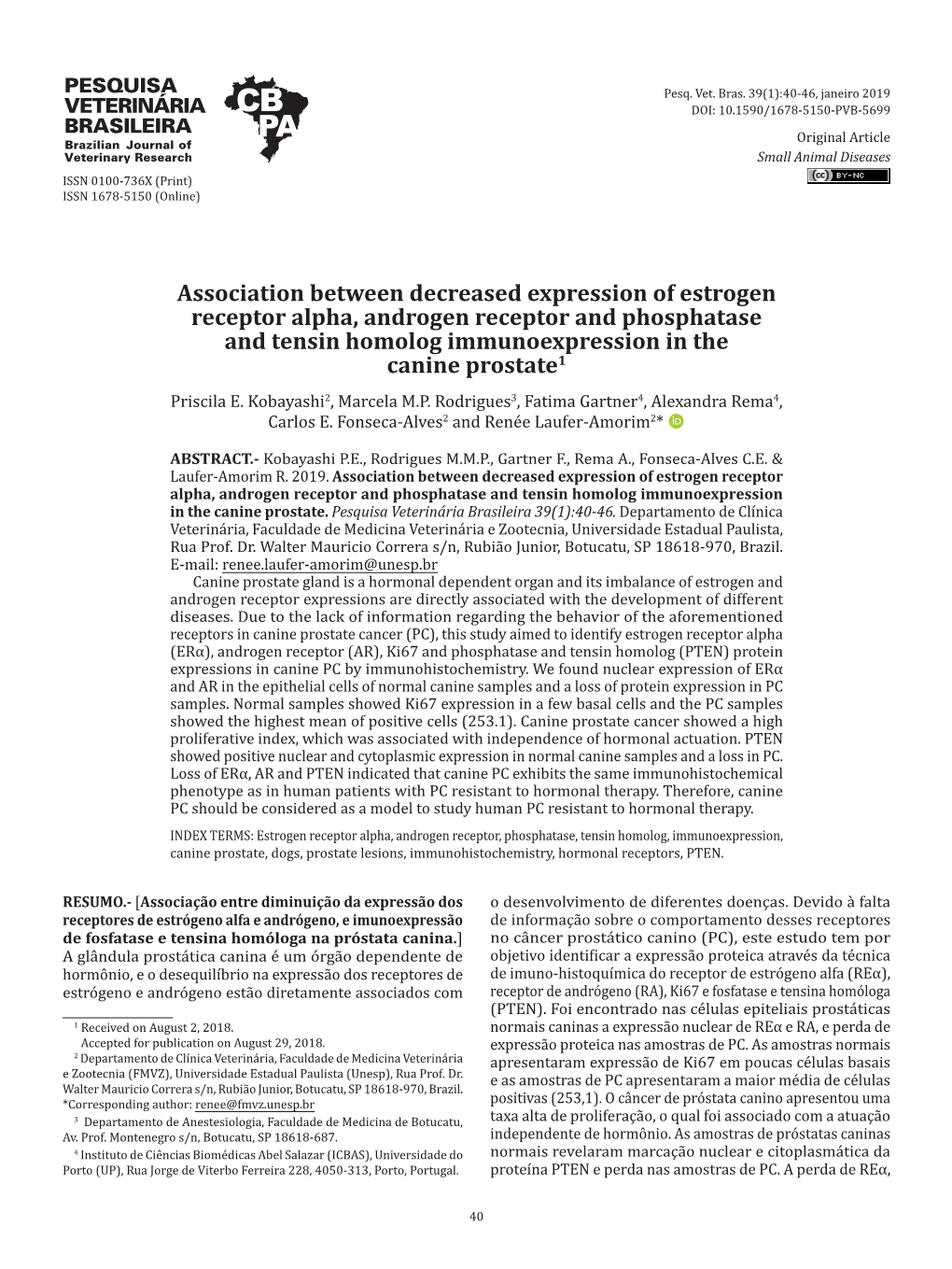 Association Between Decreased Expression of Estrogen Receptor