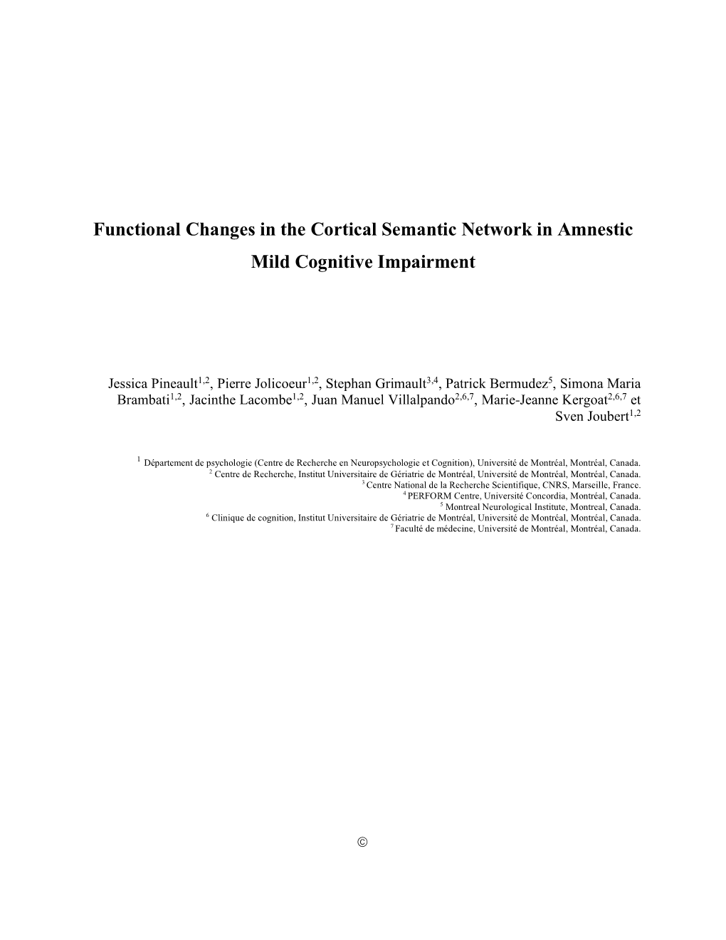 Functional Changes in the Cortical Semantic Network in Amnestic Mild Cognitive Impairment