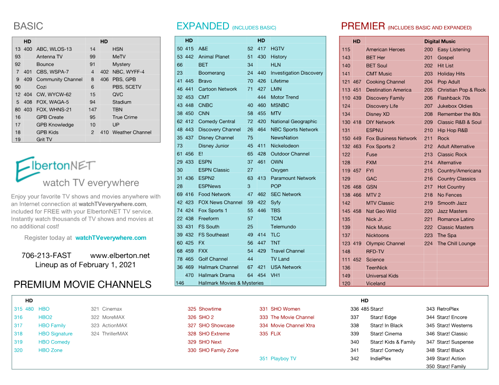 BASIC PREMIUM MOVIE CHANNELS Watch TV Everywhere