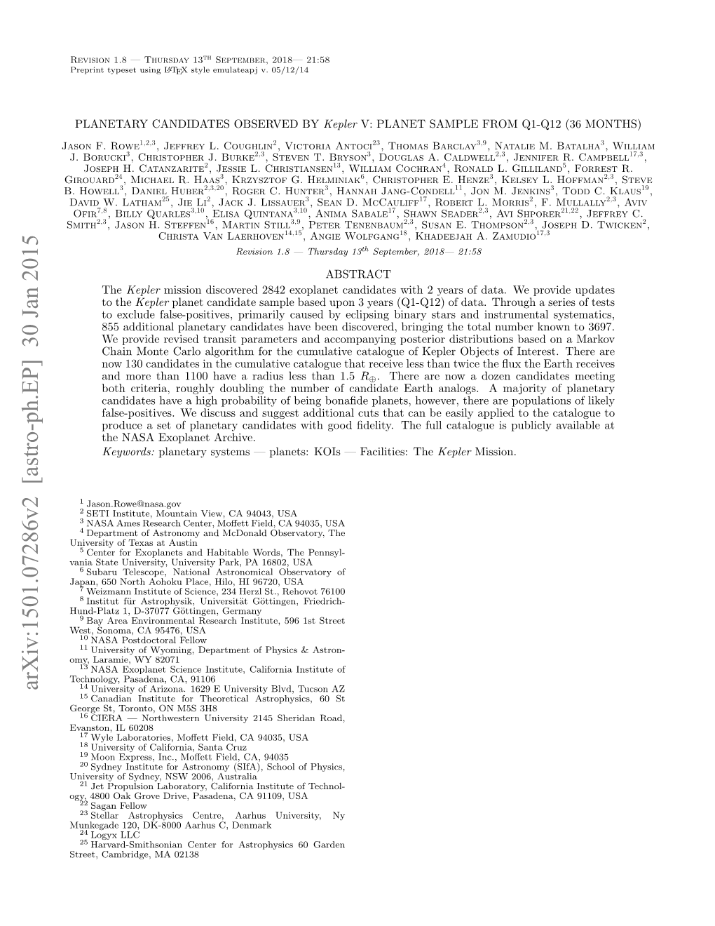 Arxiv:1501.07286V2 [Astro-Ph.EP] 30 Jan 2015 University of Arizona