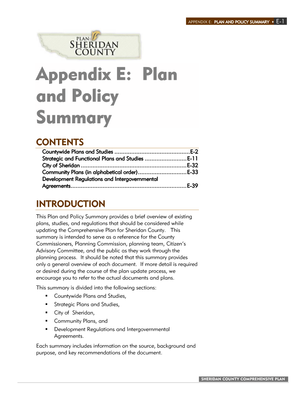 Plan and Policy Summary ™ E-1