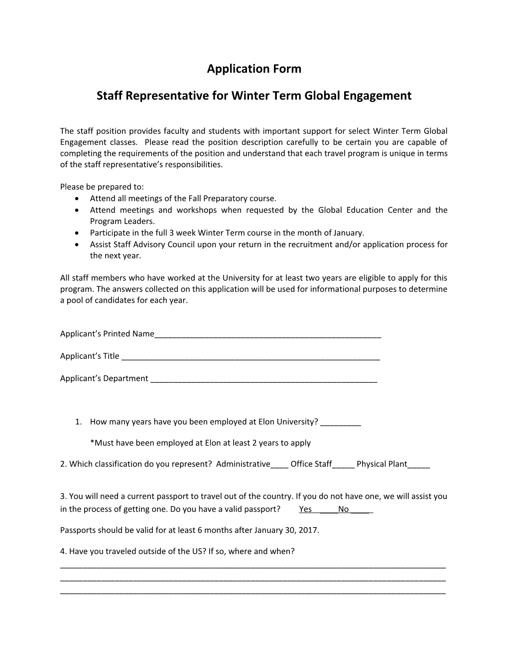 Staff Representative for Winter Term Global Engagement