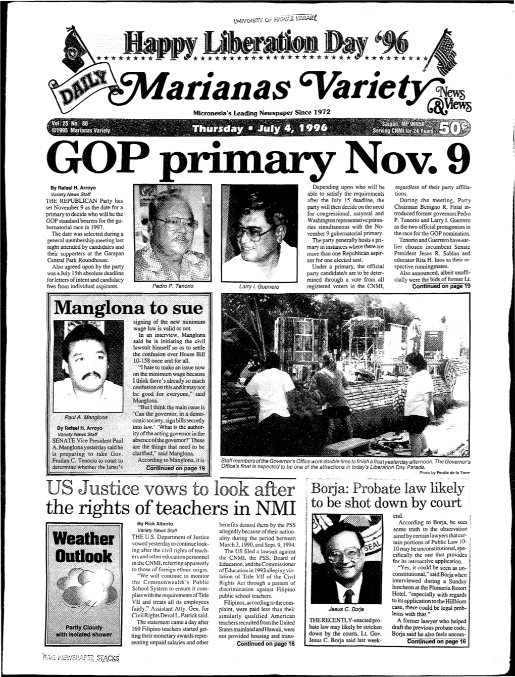 Arianas %Rietf:~ Micronesia's Leading Newspaper Since 1972 ~ ~ GOP Primary Nov