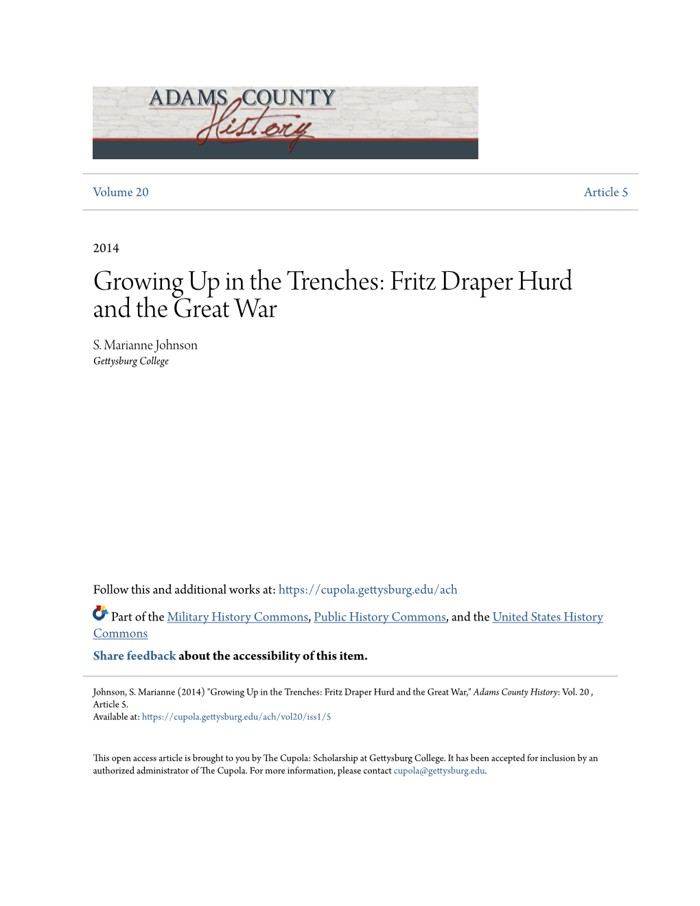 Growing up in the Trenches: Fritz Draper Hurd and the Great War S
