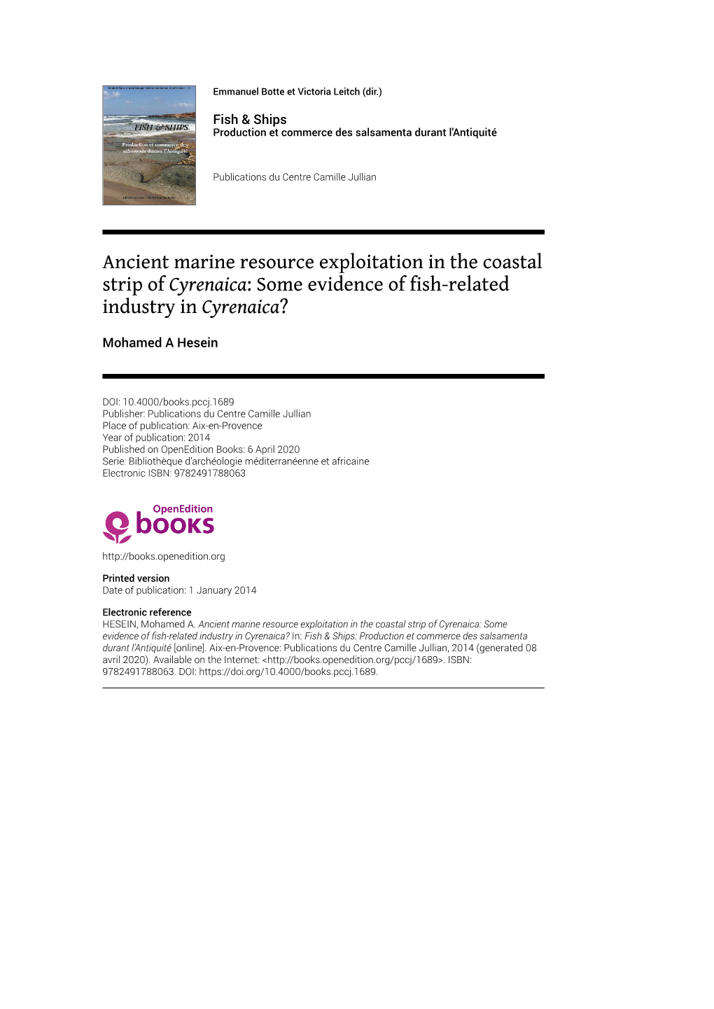 Ancient Marine Resource Exploitation in the Coastal Strip of Cyrenaica: Some Evidence of Fish-Related Industry in Cyrenaica?