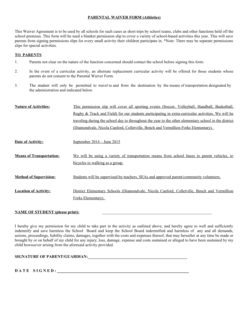 Parental Waiver Form s1