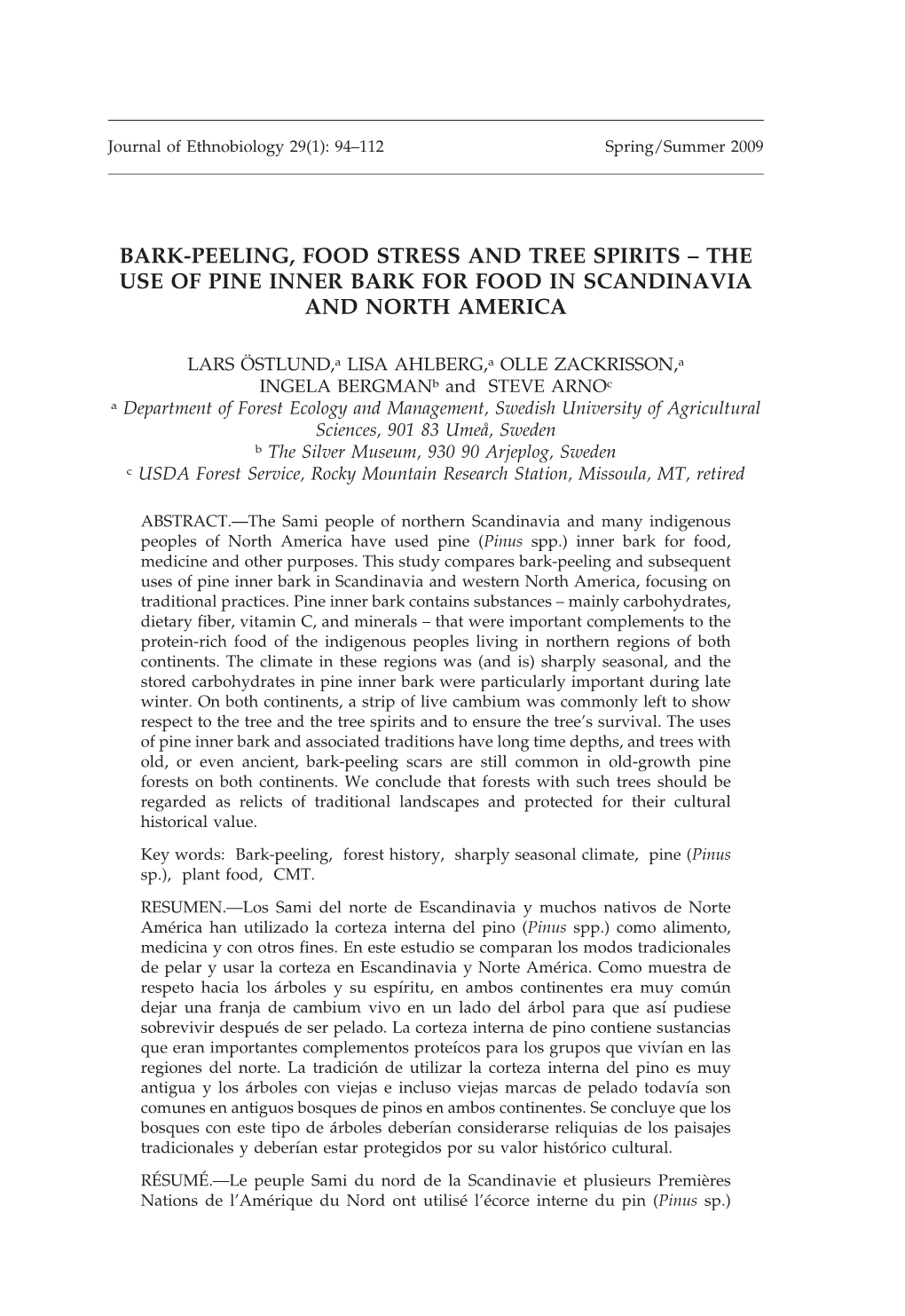 Bark-Peeling, Food Stress and Tree Spirits – the Use of Pine Inner Bark for Food in Scandinavia and North America