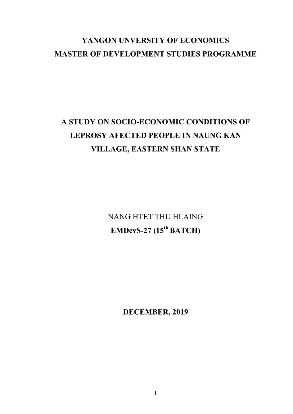 Yangon Unversity of Economics Master of Development Studies Programme