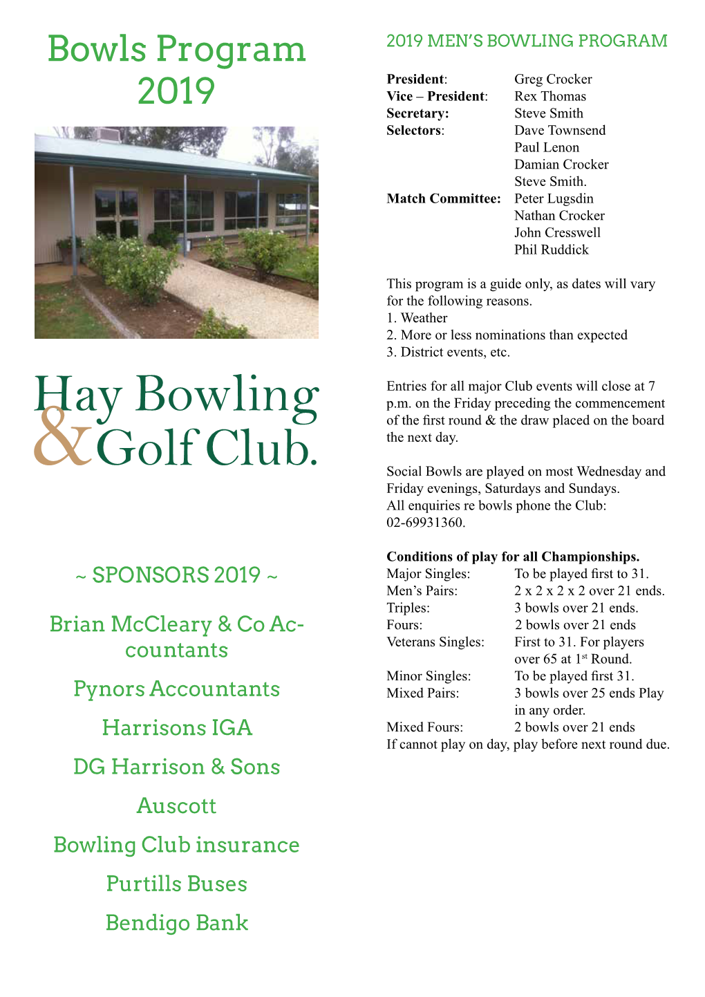 Bowls Program 2019