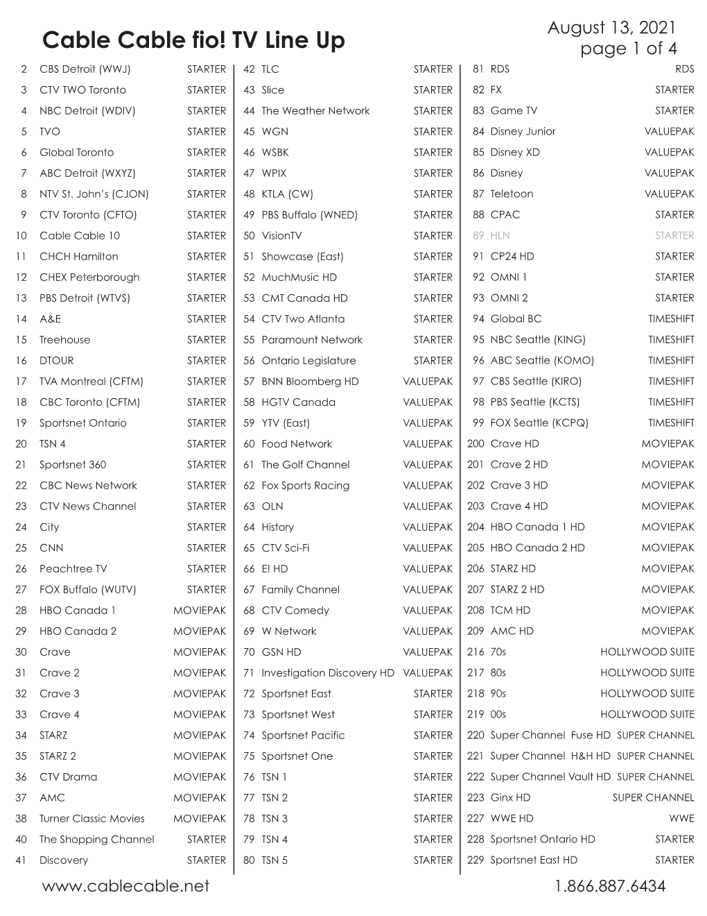 Cable Cable Fio! TV Line Up